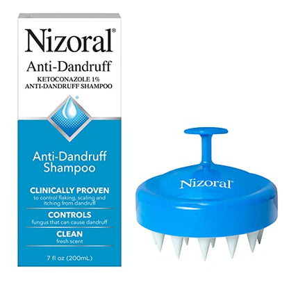 Nizoral Anti-Dandruff Shampoo 7oz and Scalp Massager Brush Bundle