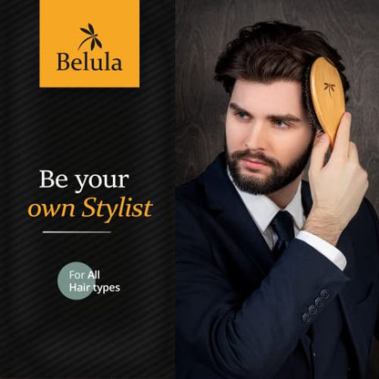 Belula Boar Bristle Hair Brush, Wooden Comb & Travel Bag Included