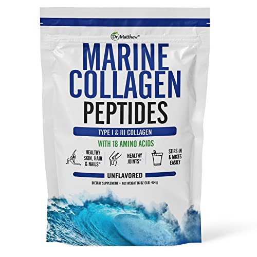 Best Marine Collagen Powder from Wild Caught Fish for Skin, Hair, and Joint Health. Hydrolyzed Marine Collagen Peptides Powder