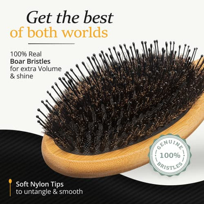 Belula Boar Bristle Hair Brush, Wooden Comb & Travel Bag Included