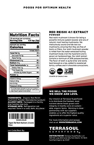 Terrasoul Superfoods Organic Reishi Mushroom Powder (4:1 Extract), 11 Oz (2 Pack)