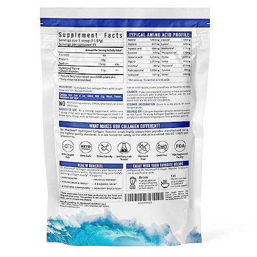 Best Marine Collagen Powder from Wild Caught Fish for Skin, Hair, and Joint Health. Hydrolyzed Marine Collagen Peptides Powder